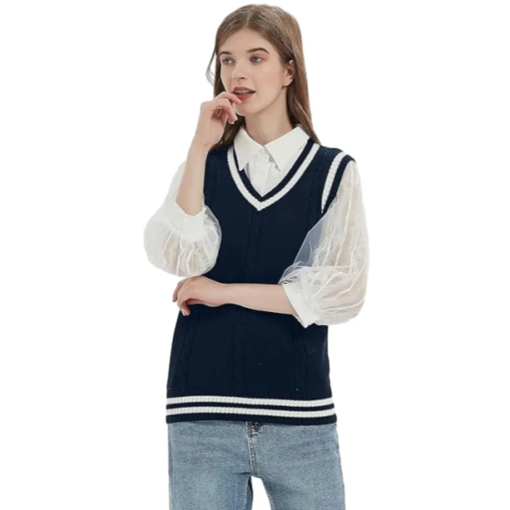 Hot Selling Factory Direct Minimalist Office Women′s V-Neck Sleeveless Knit Sweater Vest