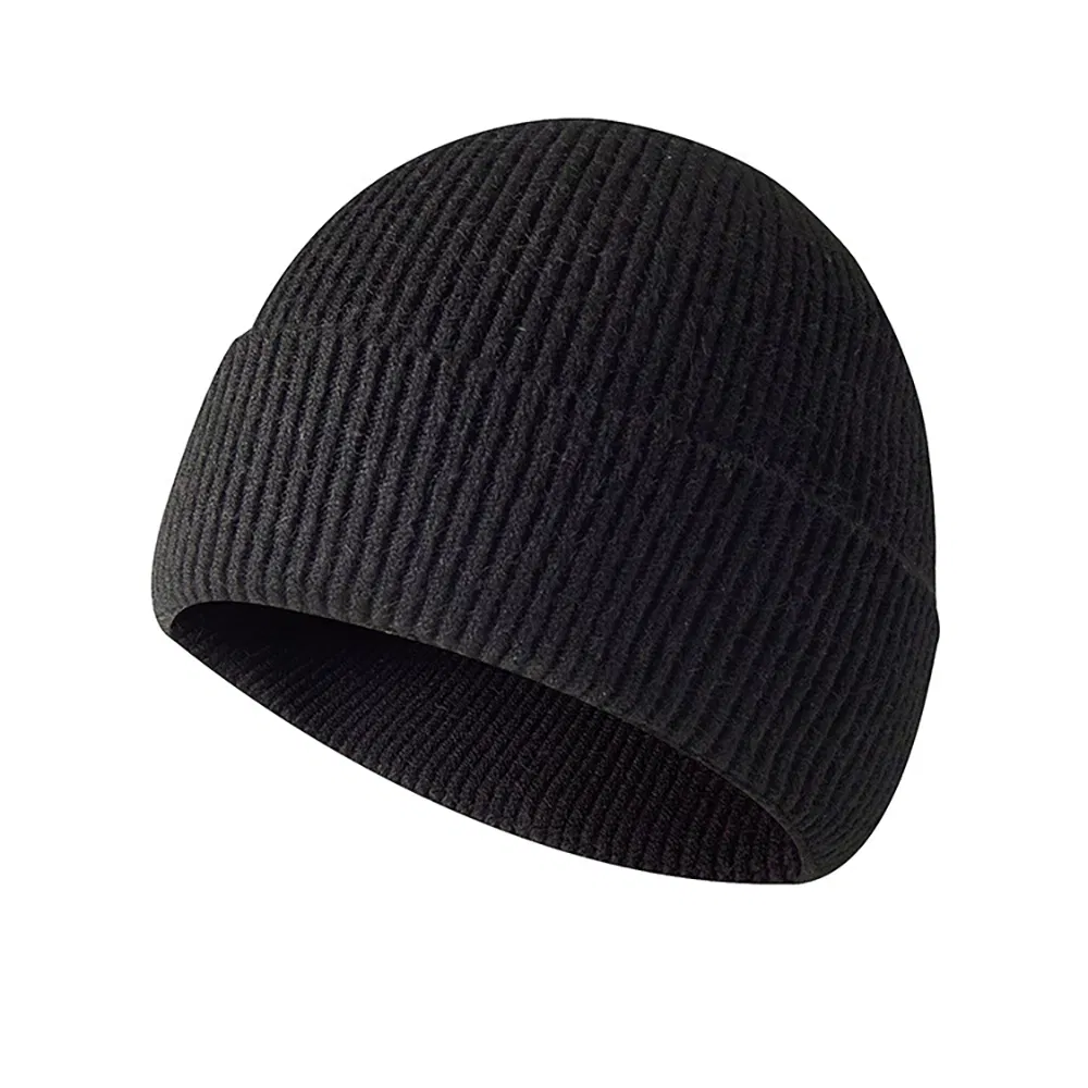 Wholesale Simple Solid Black Ribbed Durable Winter Casual Warm Cap
