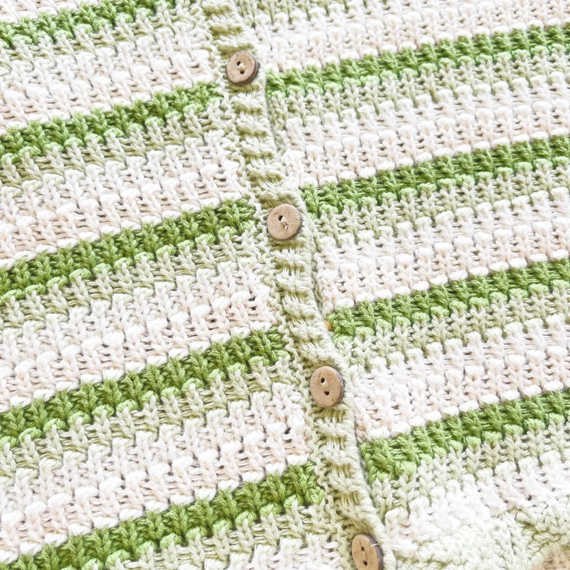 Wholesale Lucky Light Green Stripe Crochet Women Cardigan Sweater