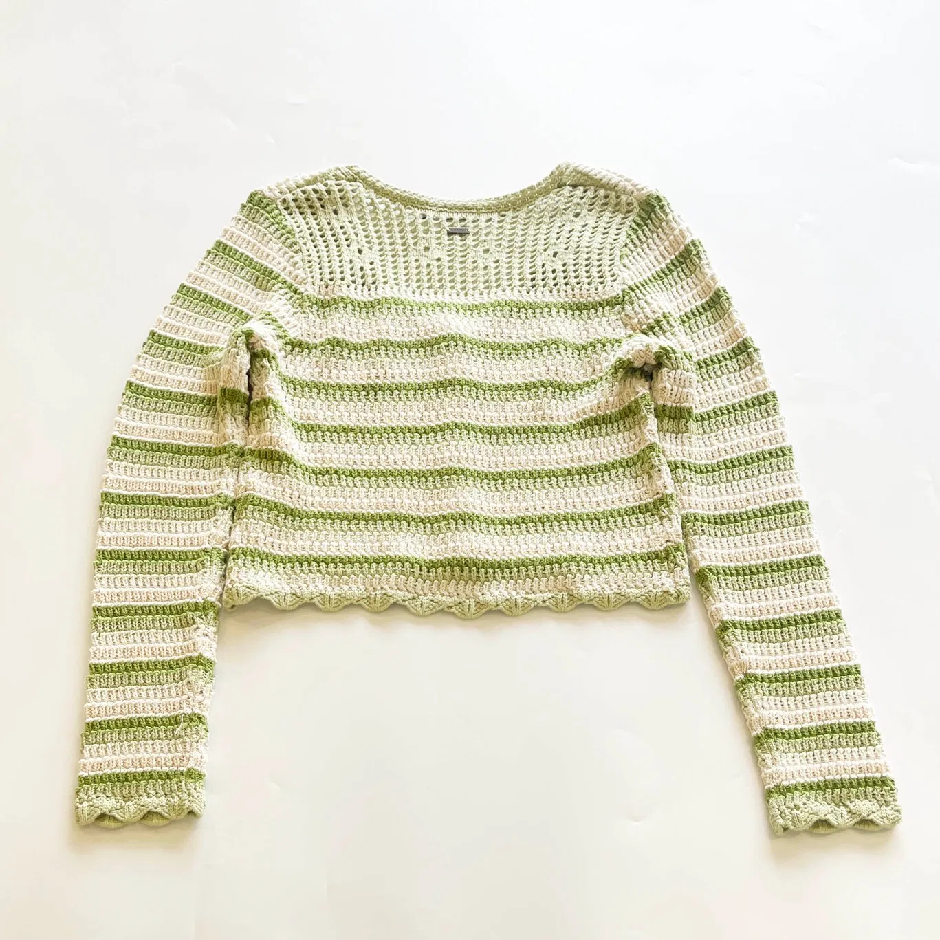 Wholesale Lucky Light Green Stripe Crochet Women Cardigan Sweater
