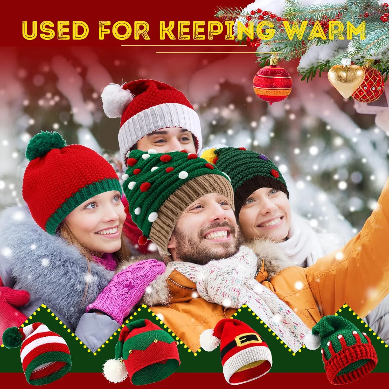 Winter Knitted Crochet Santa Hats Adult Christmas Beanie Hats POM POM Elf Hat Funny Christmas Party New Year Holiday Xmas Accessories Decoration Beanies