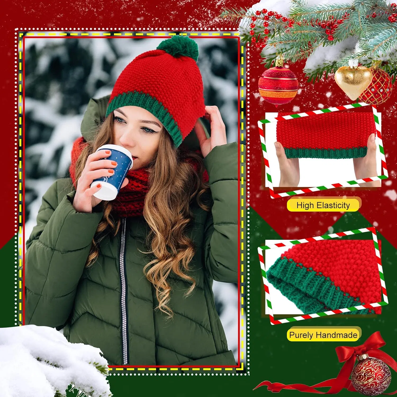 Winter Knitted Crochet Santa Hats Adult Christmas Beanie Hats POM POM Elf Hat Funny Christmas Party New Year Holiday Xmas Accessories Decoration Beanies