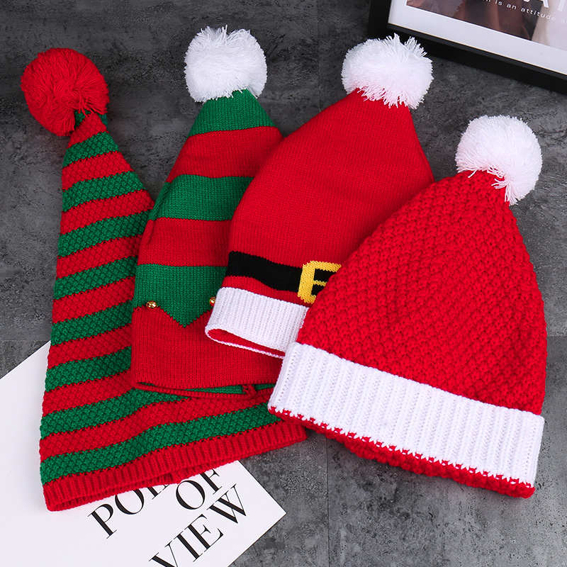 Winter Knitted Crochet Santa Hats Adult Christmas Beanie Hats POM POM Elf Hat Funny Christmas Party New Year Holiday Xmas Accessories Decoration Beanies