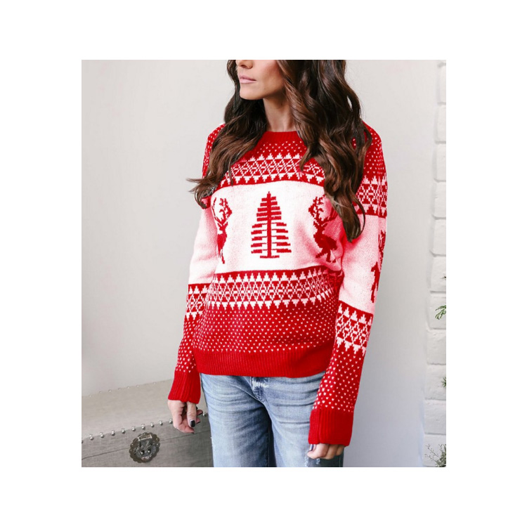 Women Casual Sweater Pullover Winter Knitted Tops Deer Pattern Christmas Jumper Long Sleeve O-Neck Sweaters Streetwear