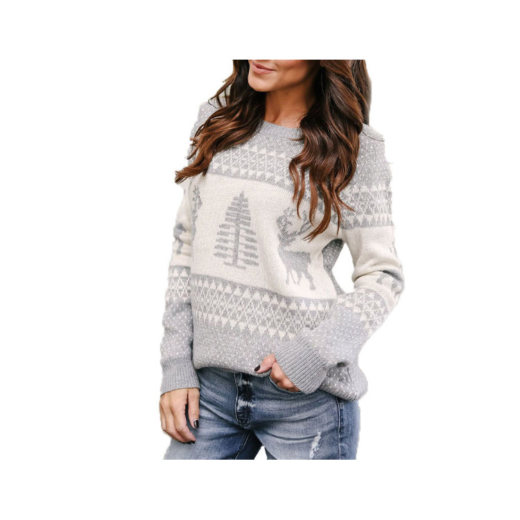 Women Casual Sweater Pullover Winter Knitted Tops Deer Pattern Christmas Jumper Long Sleeve O-Neck Sweaters Streetwear