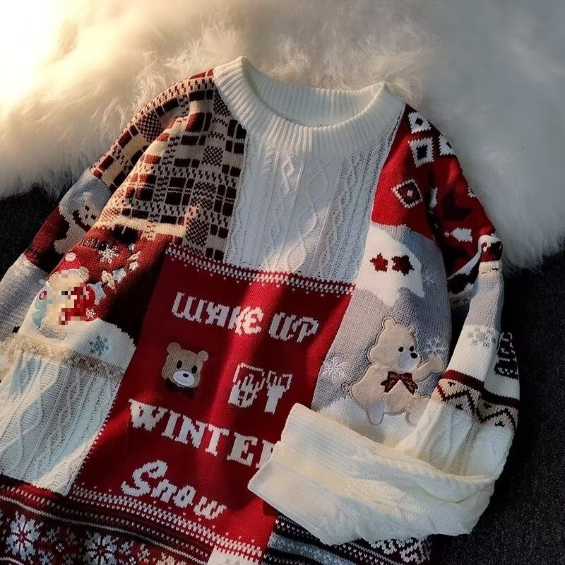 2024 Knitwear American Christmas Plus Fleece Thickened Minority Wool Male Couple Sweater Turtleneck Autumn and Winter Wear