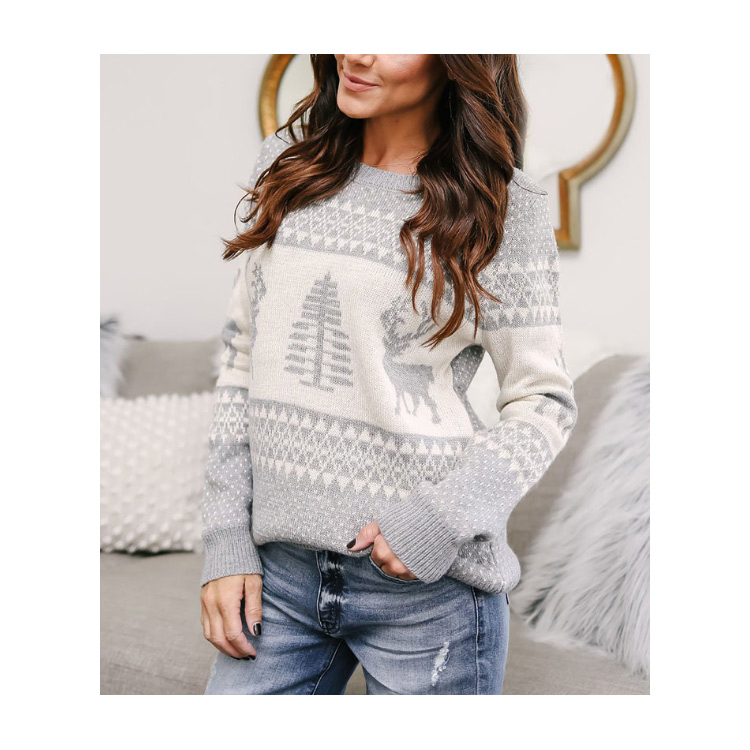 Women Casual Sweater Pullover Winter Knitted Tops Deer Pattern Christmas Jumper Long Sleeve O-Neck Sweaters Streetwear