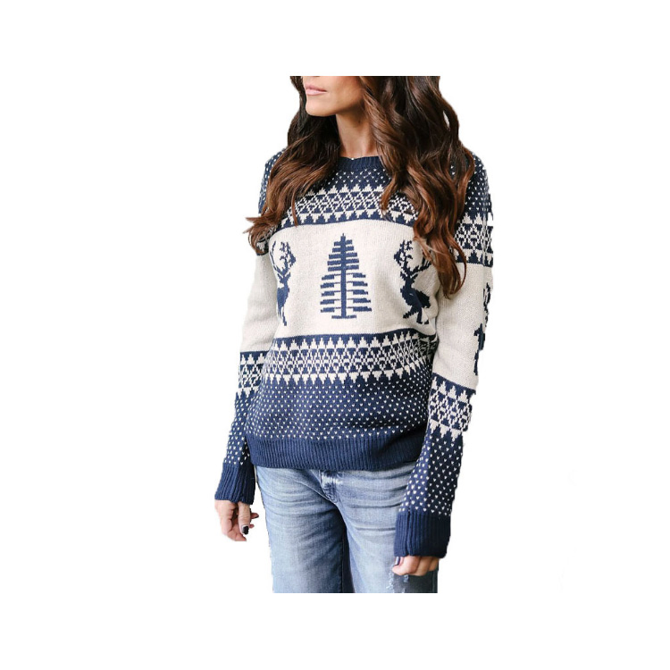 Women Casual Sweater Pullover Winter Knitted Tops Deer Pattern Christmas Jumper Long Sleeve O-Neck Sweaters Streetwear