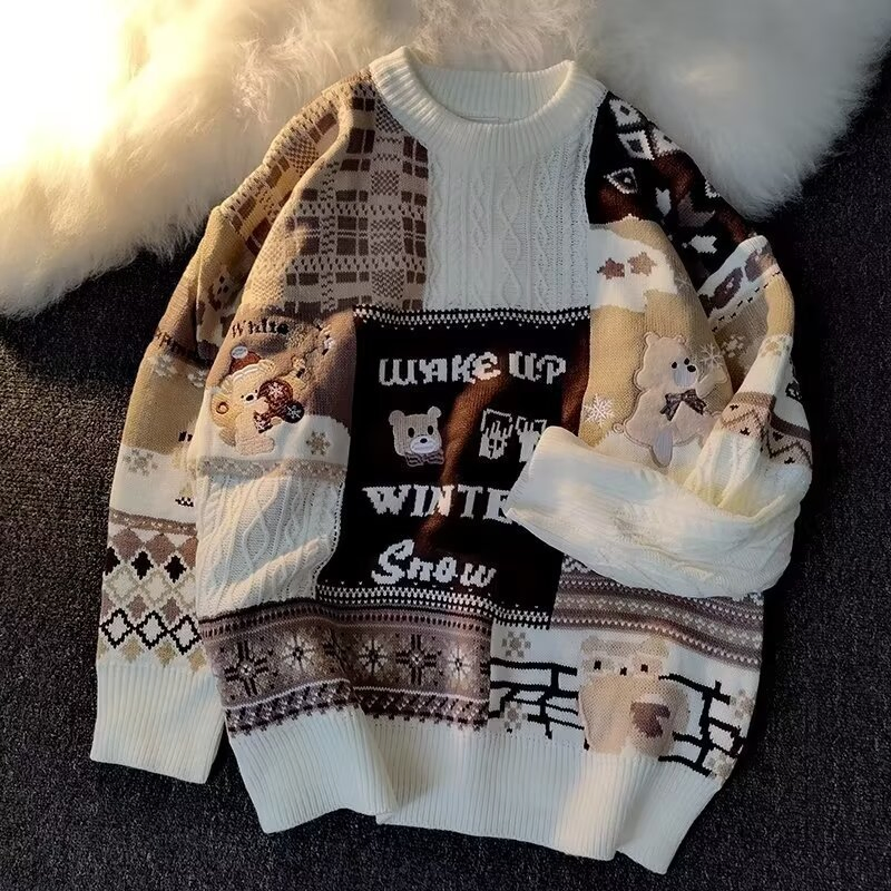 2024 Knitwear American Christmas Plus Fleece Thickened Minority Wool Male Couple Sweater Turtleneck Autumn and Winter Wear