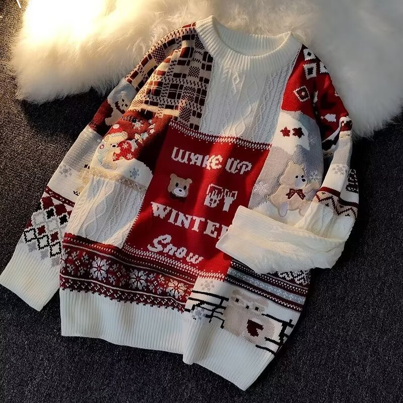 2024 Knitwear American Christmas Plus Fleece Thickened Minority Wool Male Couple Sweater Turtleneck Autumn and Winter Wear