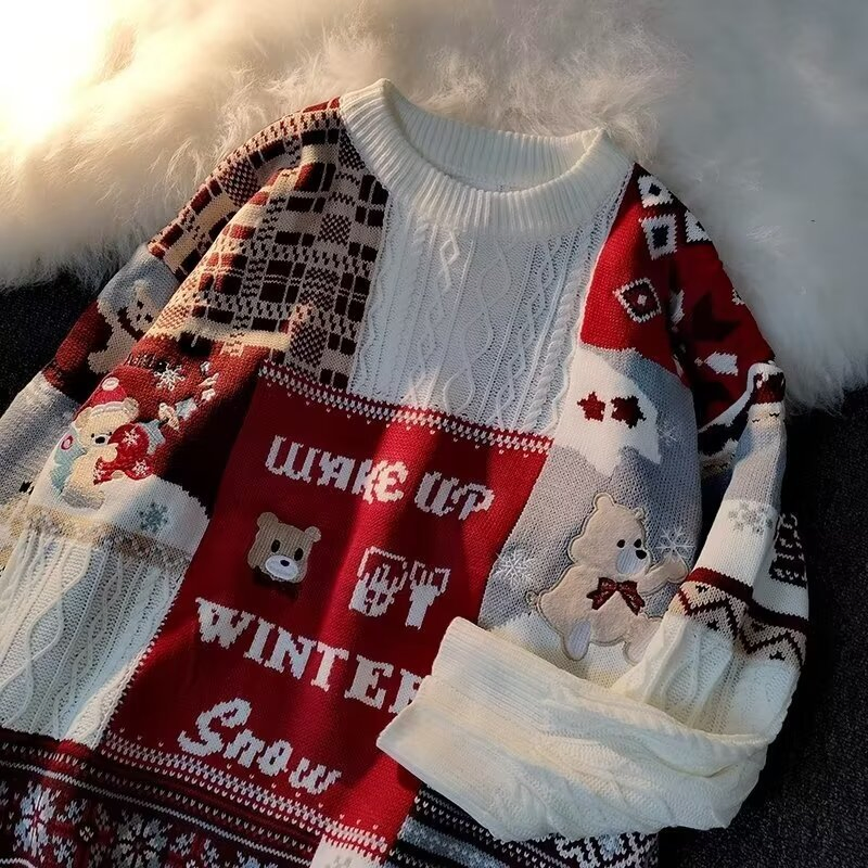 2024 Knitwear American Christmas Plus Fleece Thickened Minority Wool Male Couple Sweater Turtleneck Autumn and Winter Wear