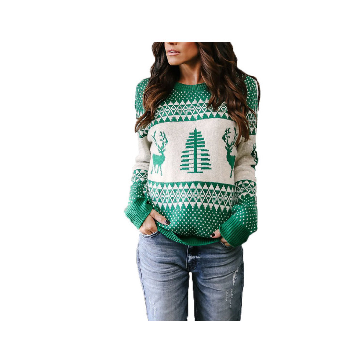 Women Casual Sweater Pullover Winter Knitted Tops Deer Pattern Christmas Jumper Long Sleeve O-Neck Sweaters Streetwear