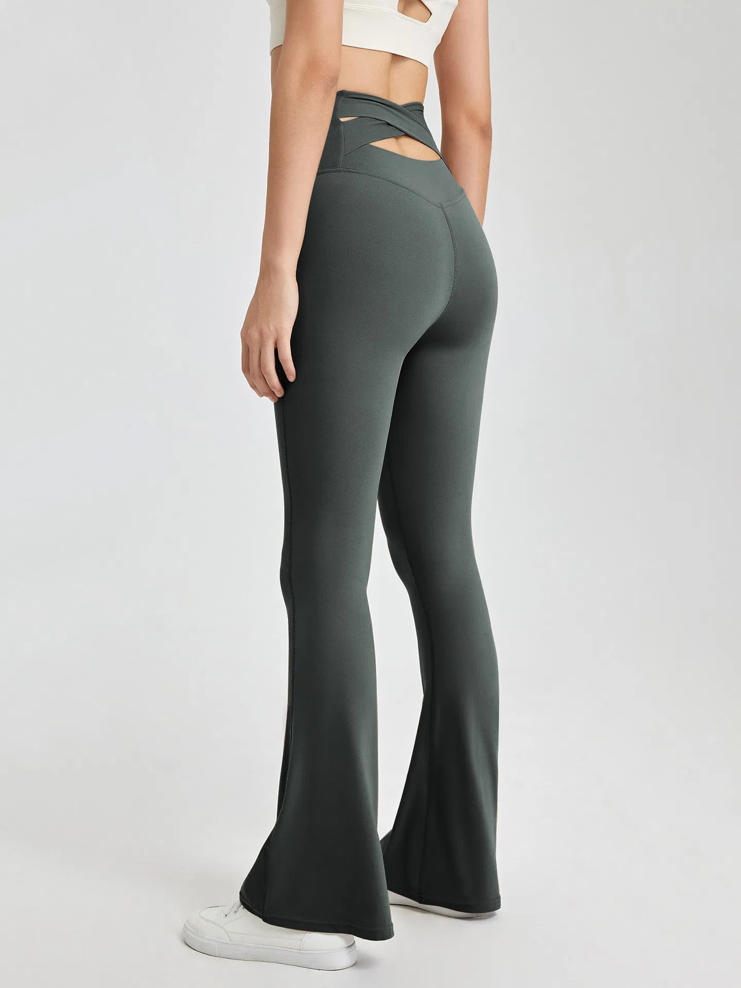 Ladies High Waistband Criss Cross Back Comfortable Workout Breathable Yoga Bell-Bottomed Slim Gym Legging