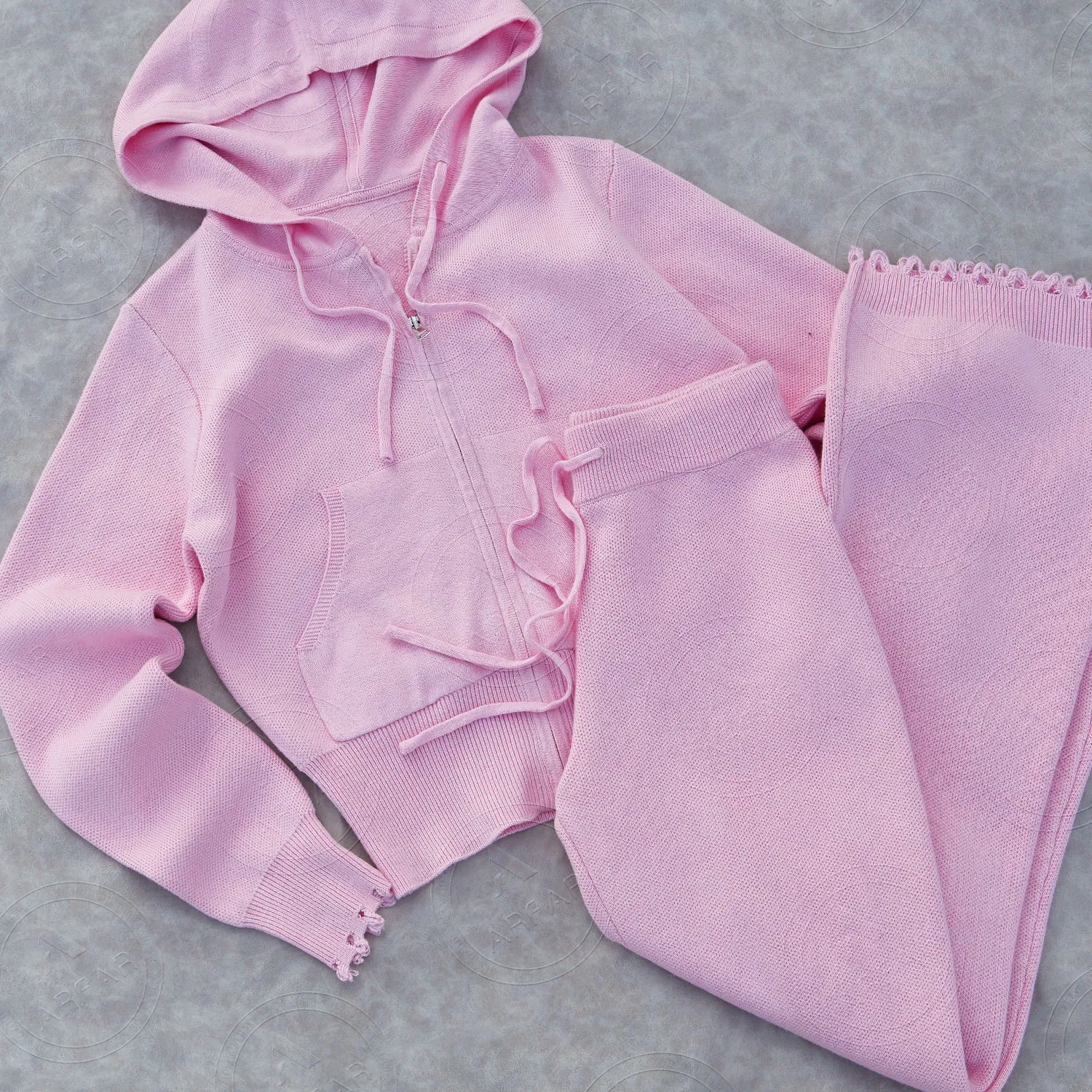 Winters Clothes Knitwear Set Woman Distressed Knit Zip Hoodies Longer Knitwear Pants 2 Piece Tracksuit Sets for Women