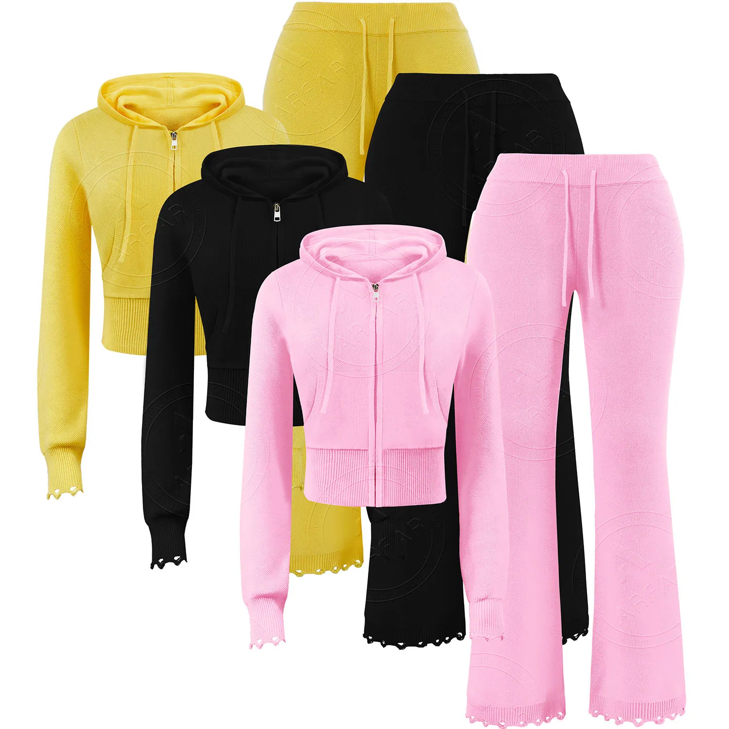 Winter Women′s Casual Blank Color Long Sleeves Hoodie Sweater and Flare Pants Set Knitwear Two Pieces Workout Set for Women