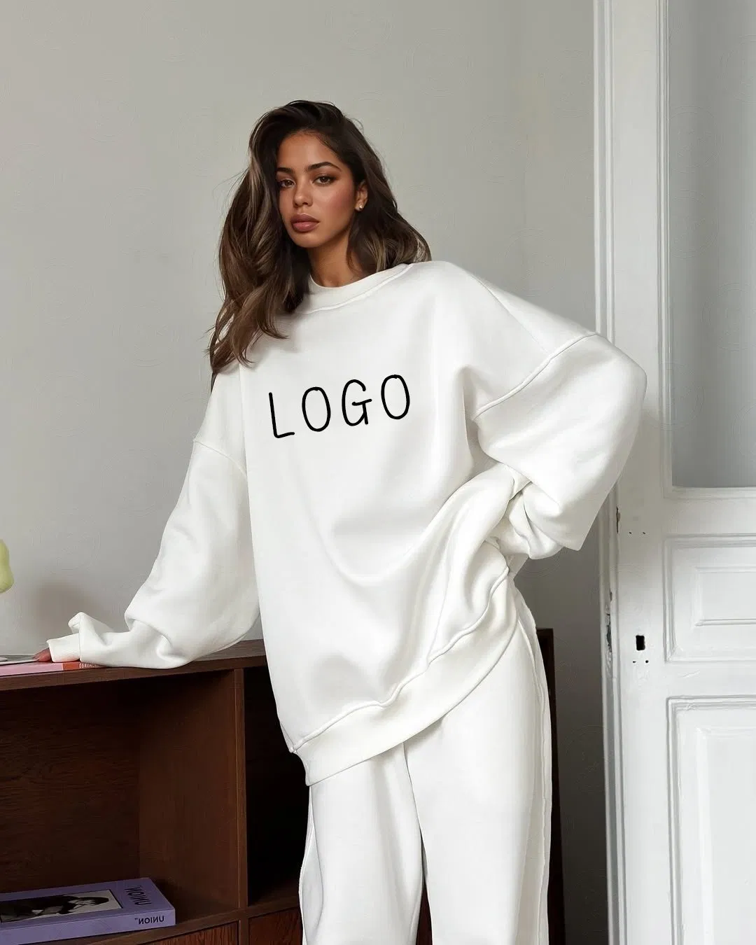 Wholesale O Neck Yellow Pullover No String Hoodie Fleece Plain Hoodies Women No Pocket Heavy Cotton Oversize Sweatshirt