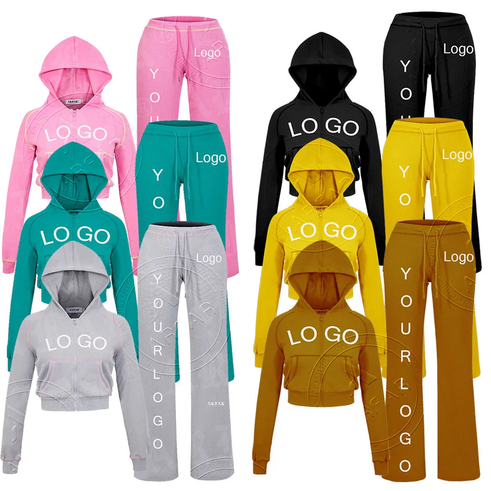 Women Waffle Knit Outfits Tracksuits Jogger 2 Pieces Set Cotton Hoodie Sweatpants Sweatsuits Women Lounge Set