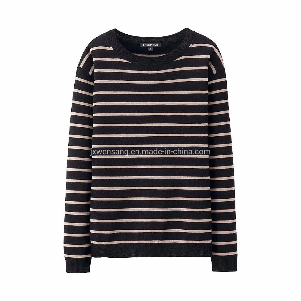 Merino Men′s Pullover 100% Australian Natural Fabric Knitted Dark Blue Crew Neck Merino Striped Sweater