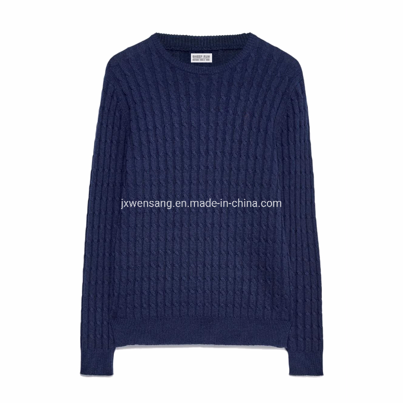 Merino Men′s Pullover 100% Australian Natural Merino Wool Knitted Dark Blue Crew Neck Jumper Sweater