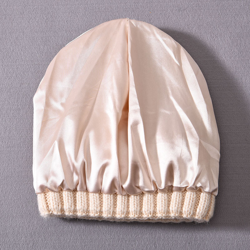 New Design Silk Lined Beanie Custom Logo Sleep Cap Winter Hats Wholesale Blank Unisex Satin Lined Knitted Beanie Hat
