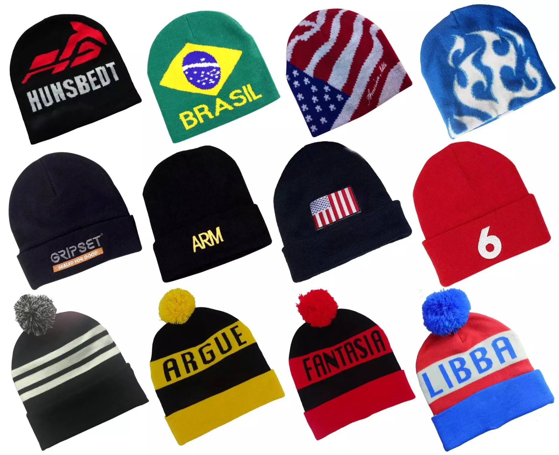 Custom Embroidered Acrylic Hip Hop POM POM Beanie Hat