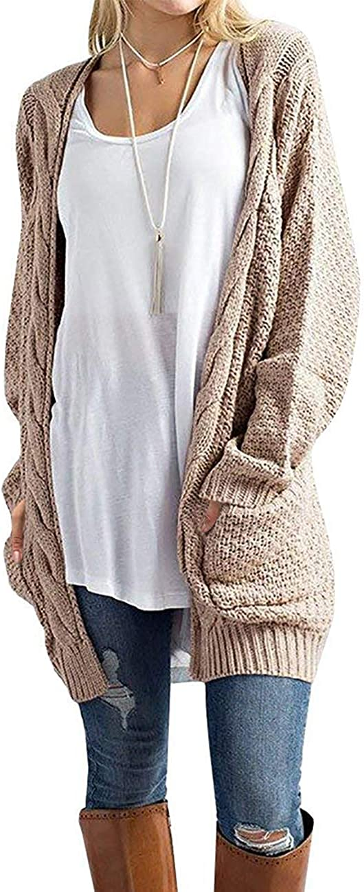 Women′ S Loose Long Sleeve Knit Cable Cardigans Sweater with Pockets