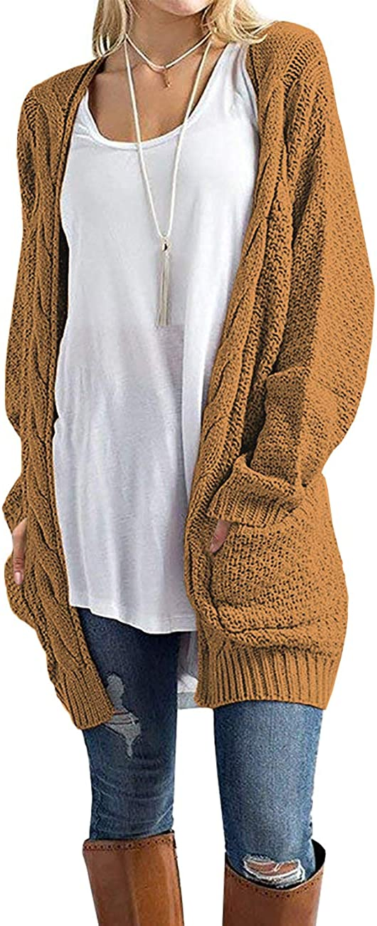 Women&prime; S Loose Long Sleeve Knit Cable Cardigans Sweater with Pockets