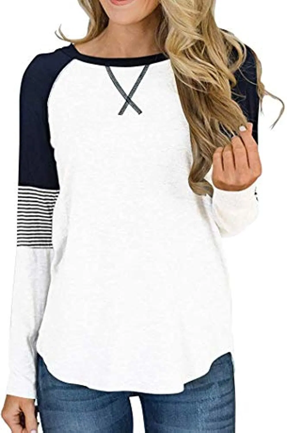 Women&prime;s Leopard Print Color Block Tunic Round Neck Long Sleeve Shirts Striped Causal Blouses Tops