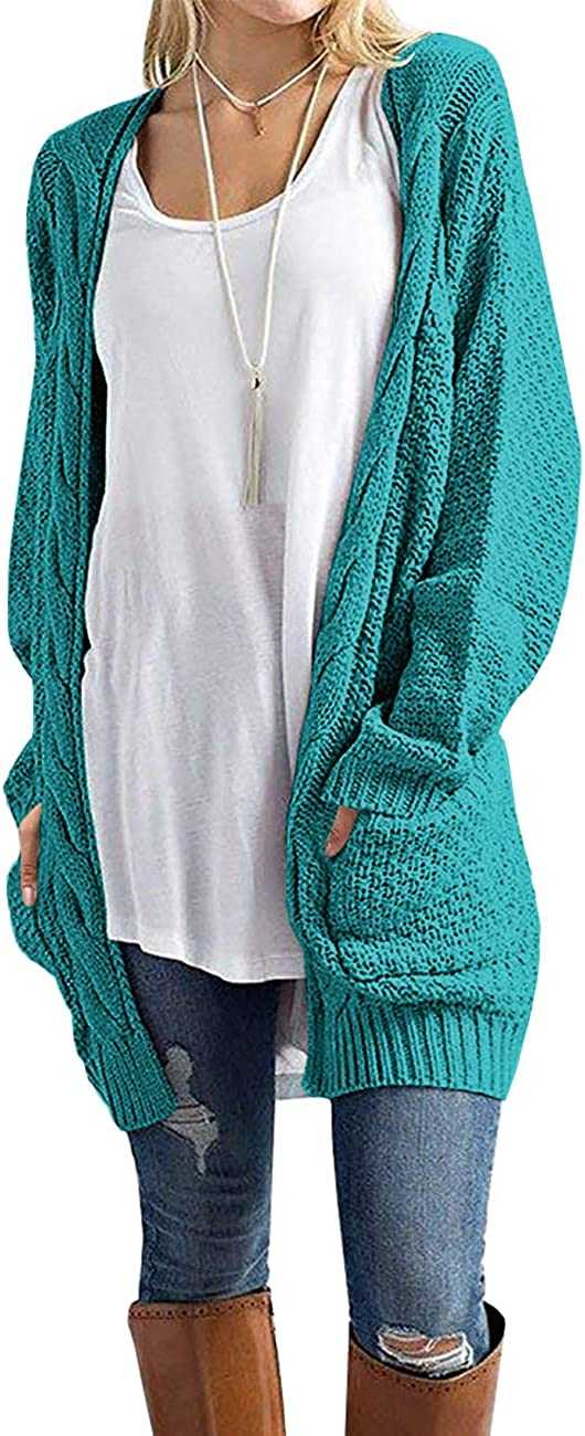 Women&prime; S Loose Long Sleeve Knit Cable Cardigans Sweater with Pockets