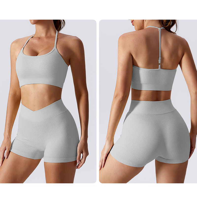 2025 Women Ribbed Seamless Yoga Set 2 Piece Workout Sport Bra with High Waist Shorts Legging Outfit Tracksuit