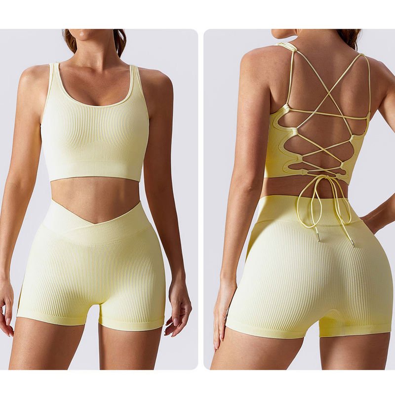 2025 Women Ribbed Seamless Yoga Set 2 Piece Workout Sport Bra with High Waist Shorts Legging Outfit Tracksuit