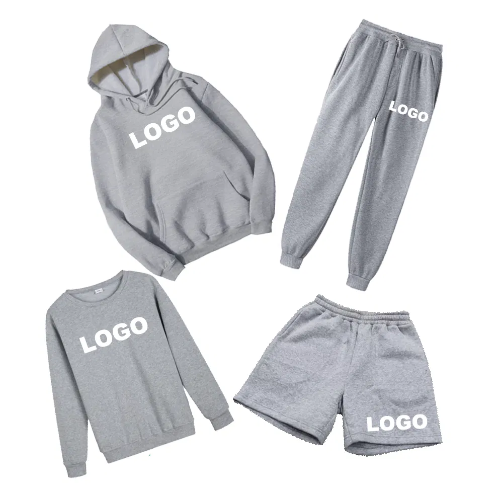 Wholesale OEM High Quality Custom Logo Two Piece Suits Solid Color Plain Tracksuit Hoodie Men Sweatsuit Sets/