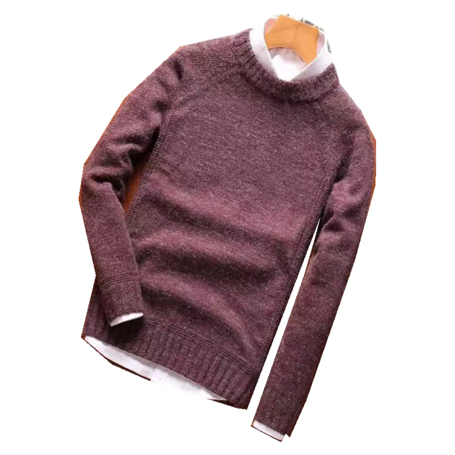 Wine Crew Neck Men′s Sweater