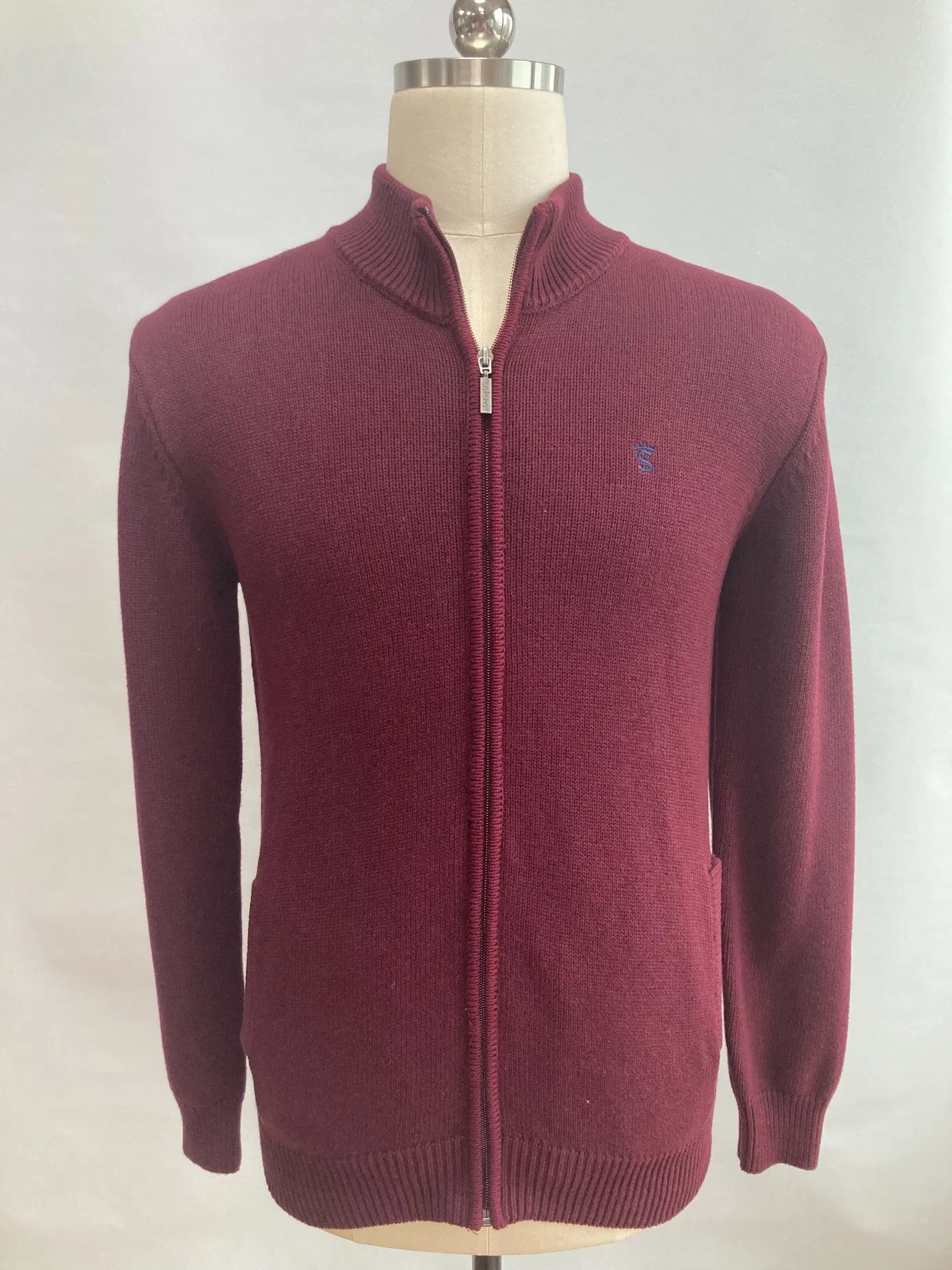 Men′ S Sweater Knitwear Cardigan Cotton Sweater Red Full Zip