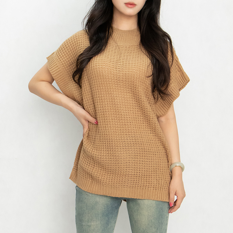 Custom Logo Crewneck Lightweight Knit Top Sweater Women′s Crew Neck Batwing Short Sleeve Pullover