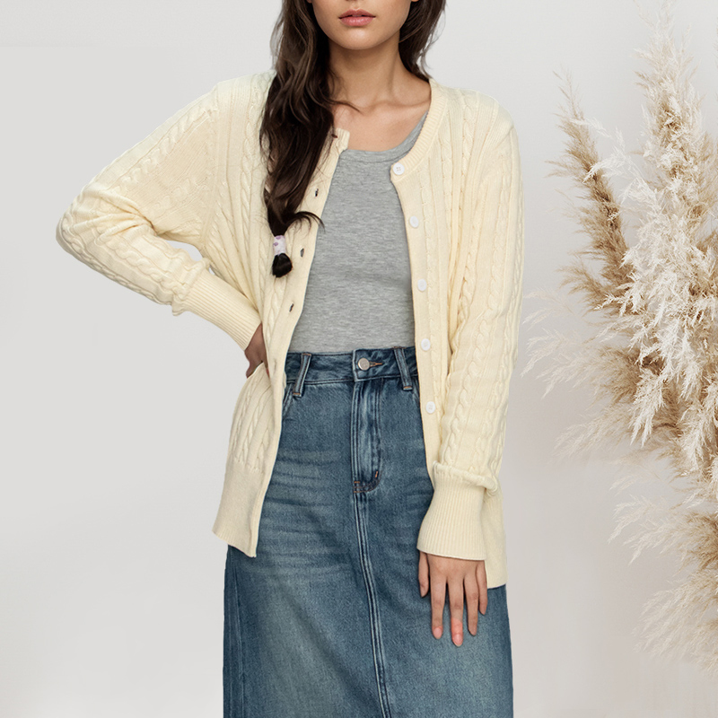 Wholesale 100% Cotton Women′s Knit Cardigans Sweater Custom Sweater Tops