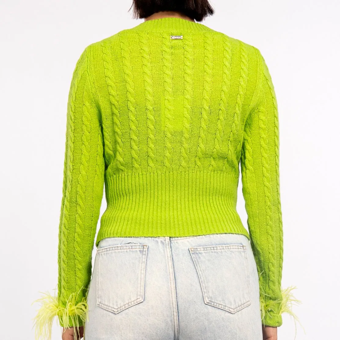 Spring Green Twisted Diamond Knit Top Feather Lightweight Cardigan Sweater for Women