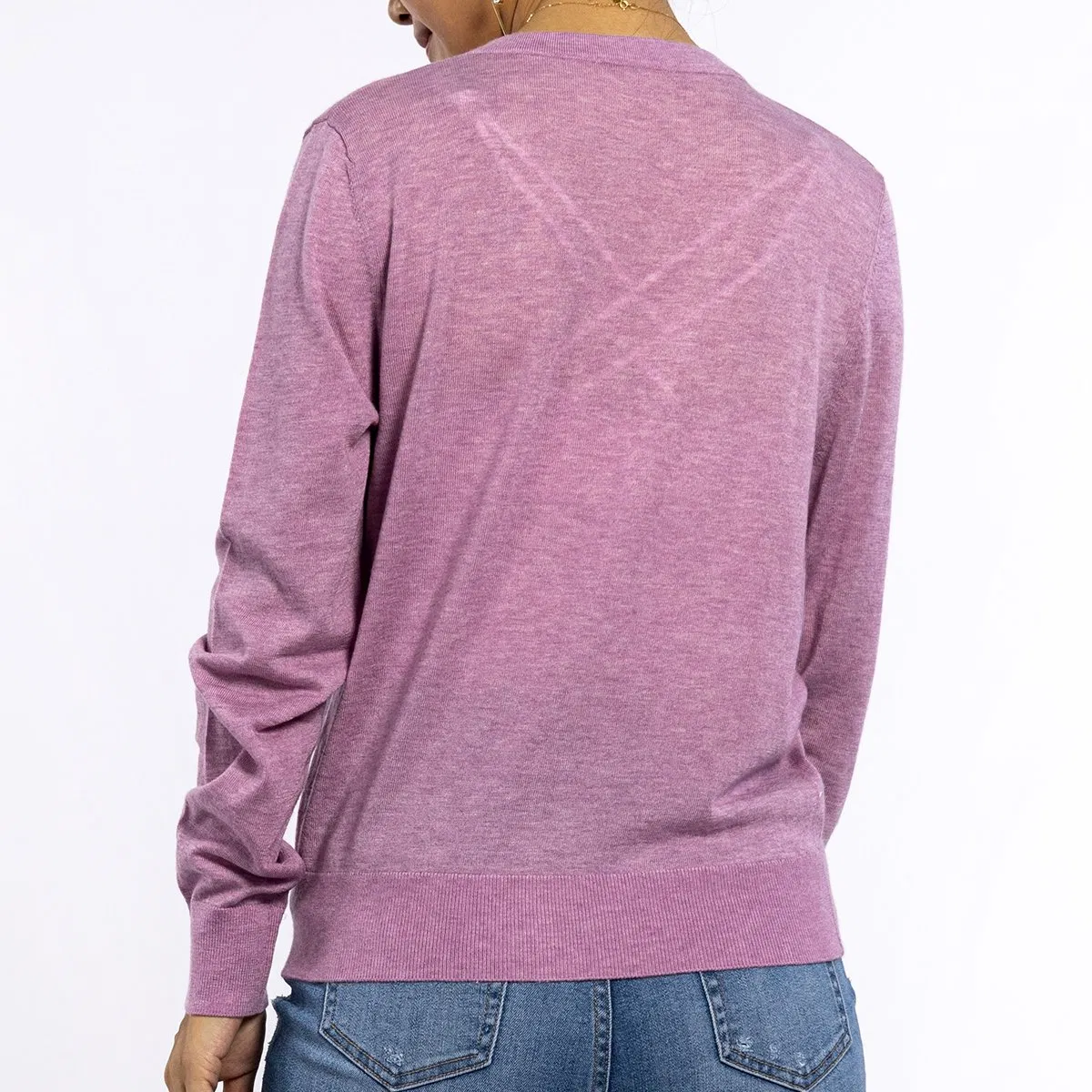 Spring Purple Embroidery Deep V-Neck Long Sleeve Knitted Tops Light Weight Cardigan Sweaters for Women