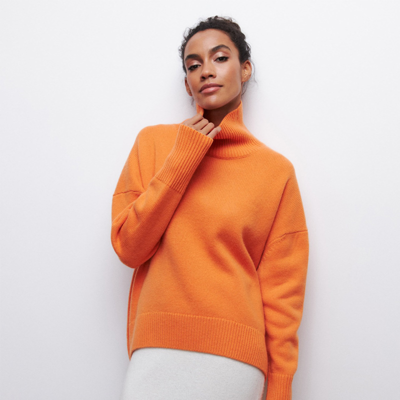 Hot Sale Women&prime;s Long Sleeve High Neck Top, Casual Ladies&prime; Mock Neck Sweater, Ribbed Knit Pullover, No MOQ