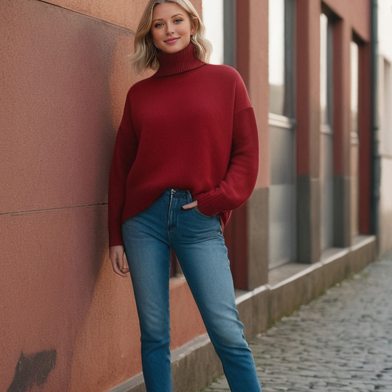 Versatile Viscose Turtleneck Sweater &ndash; Loose Fit &amp; Soft Knit Available in Various Shades, No Quantity Limited