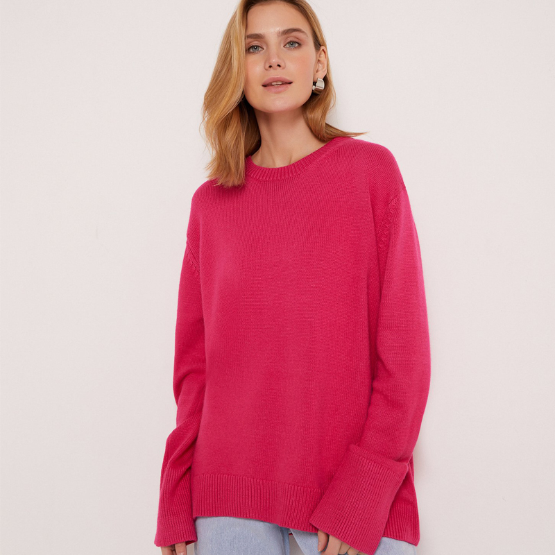 Wholesale Casual Women&prime;s Pure Color Round Neck Viscose Sweater, Round Neck Loose - Style Viscose Sweater for Ladies