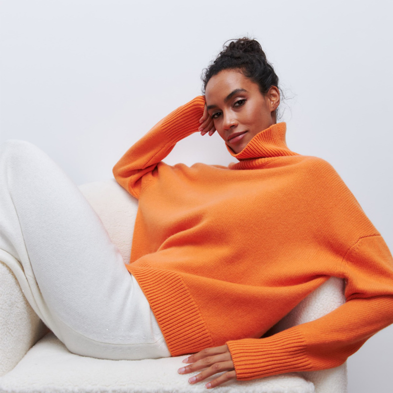 Hot Sale Women&prime;s Long Sleeve High Neck Top, Casual Ladies&prime; Mock Neck Sweater, Ribbed Knit Pullover, No MOQ