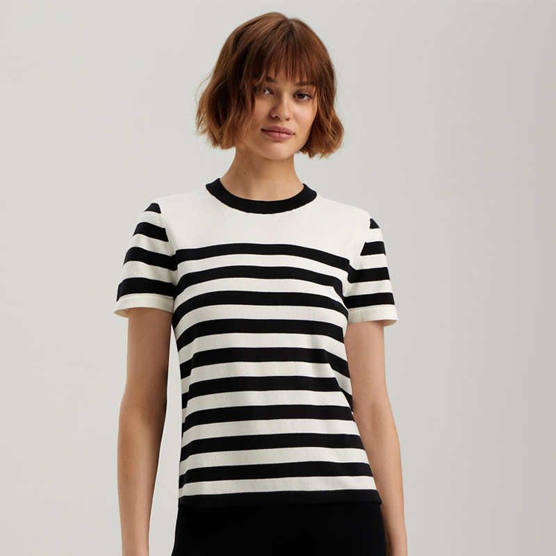 Women&prime;s Casual Striped Short-Sleeve Sweater Crew Neck Summer Knit Top &ndash; Trendy Style