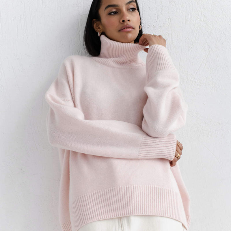 Cozy Oversized Viscose Fiber Turtleneck Sweater with Ribbed Texture, Viscose Fiber Turtleneck Sweater with Stylish Ribbed Design, No MOQ
