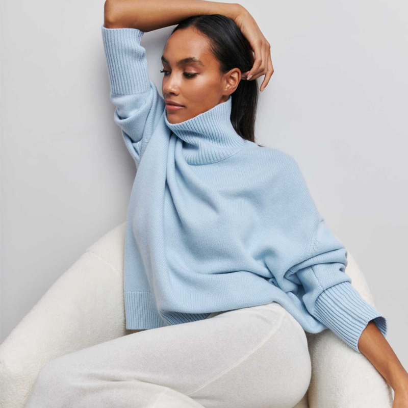 Hot Sale Women′s Long Sleeve High Neck Top, Casual Ladies′ Mock Neck Sweater, Ribbed Knit Pullover, No MOQ