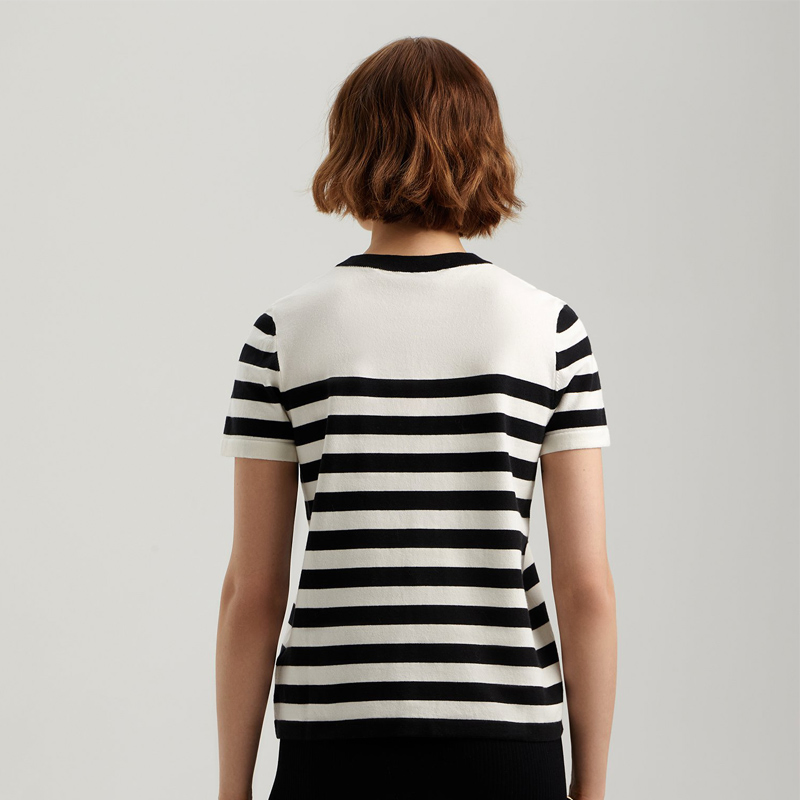 Fashionable Women&prime;s Striped Short-Sleeve Sweater Crew Neck Summer Knit &ndash; Daily Must-Have, Short-Sleeve Crew Neck Sweater for Summer, No MOQ