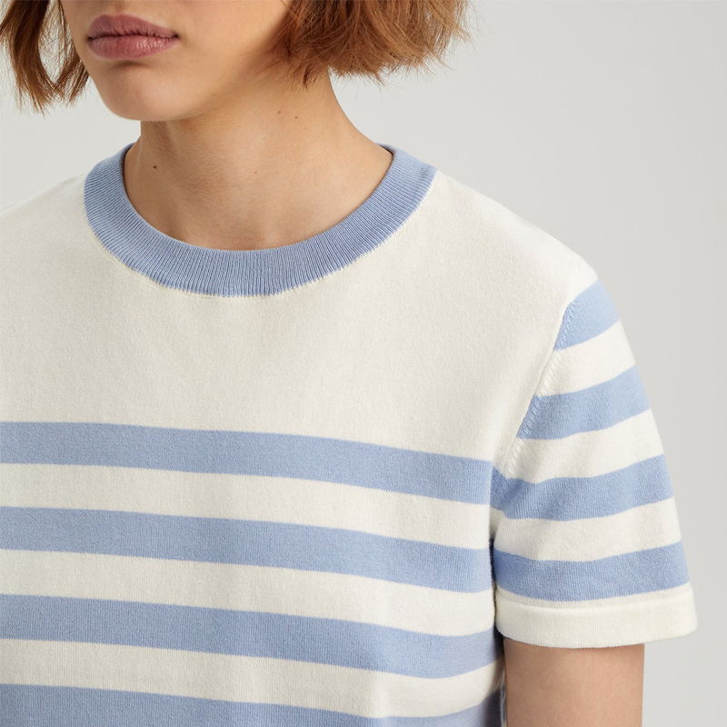 Fashionable Women&prime;s Striped Short-Sleeve Sweater Crew Neck Summer Knit &ndash; Daily Must-Have, Short-Sleeve Crew Neck Sweater for Summer, No MOQ