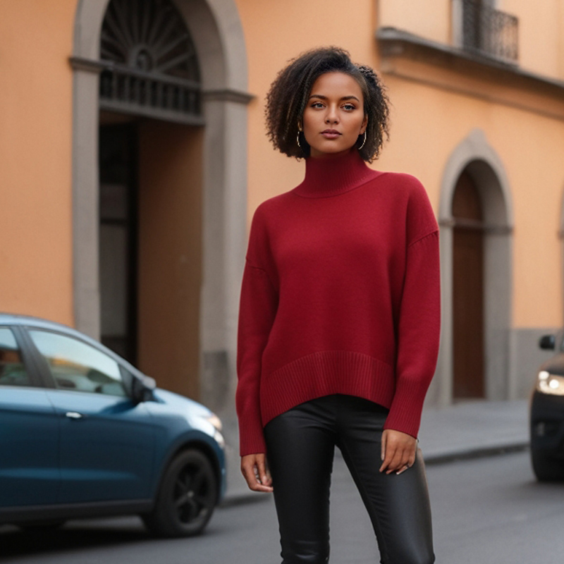 Hot Sale Women&prime;s Long Sleeve High Neck Top, Casual Ladies&prime; Mock Neck Sweater, Ribbed Knit Pullover, No MOQ