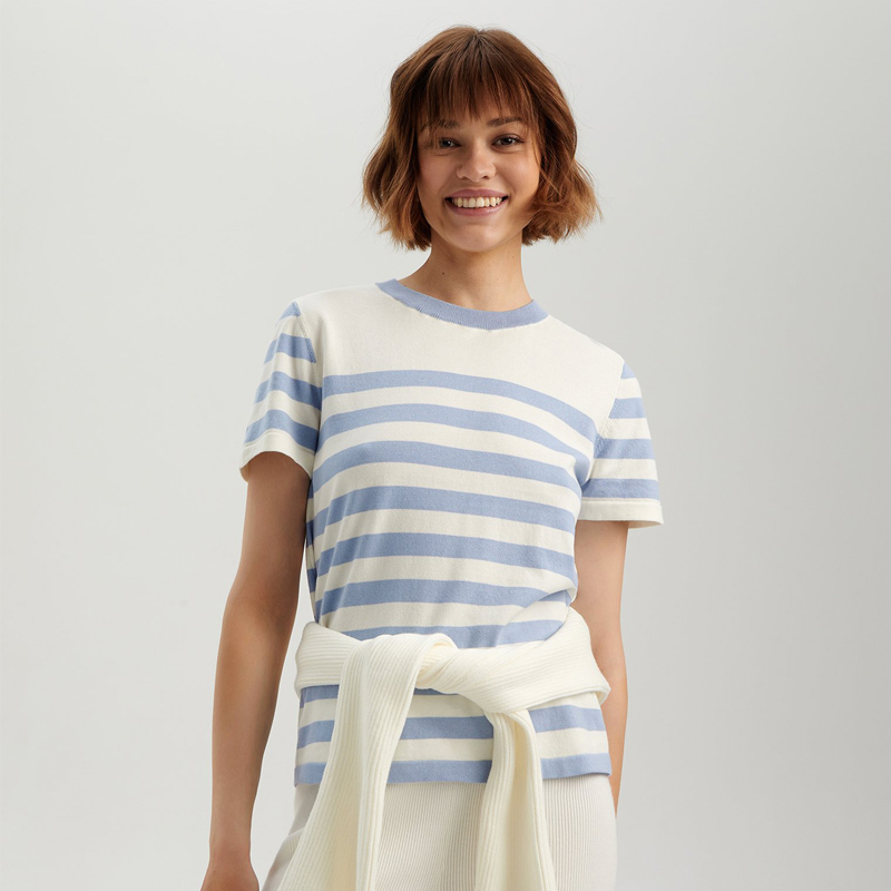 Fashionable Women&prime;s Striped Short-Sleeve Sweater Crew Neck Summer Knit &ndash; Daily Must-Have, Short-Sleeve Crew Neck Sweater for Summer, No MOQ
