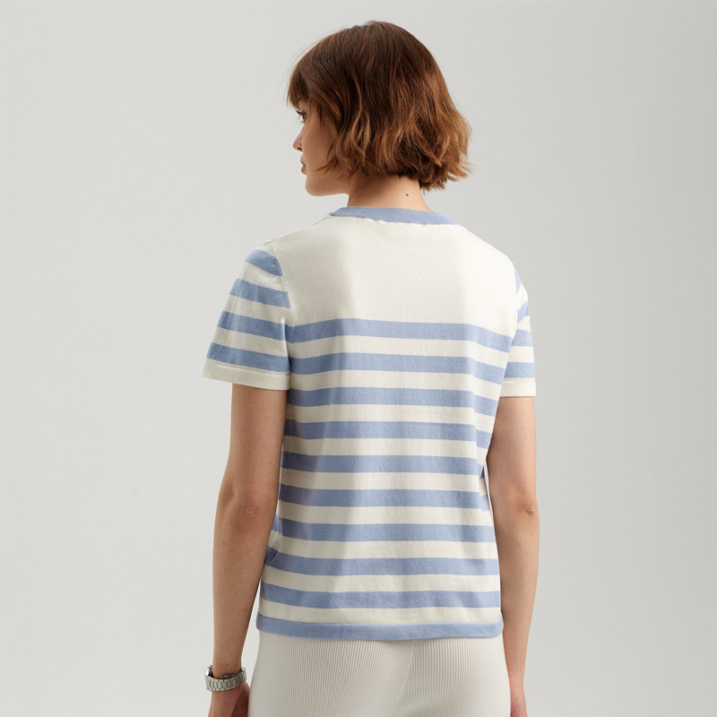 Women′s Casual Striped Short-Sleeve Sweater Crew Neck Summer Knit Top – Trendy Style